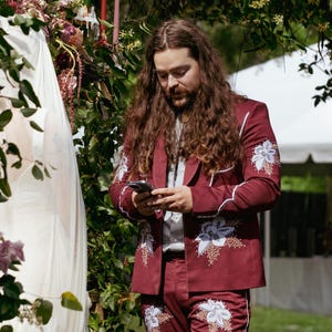 Men Sky Blue 2Pc Customized Floral Alligator Snake Embroidered Country Western Nudie Suit Designer Prom Party Wedding Cocktail Party Outfit