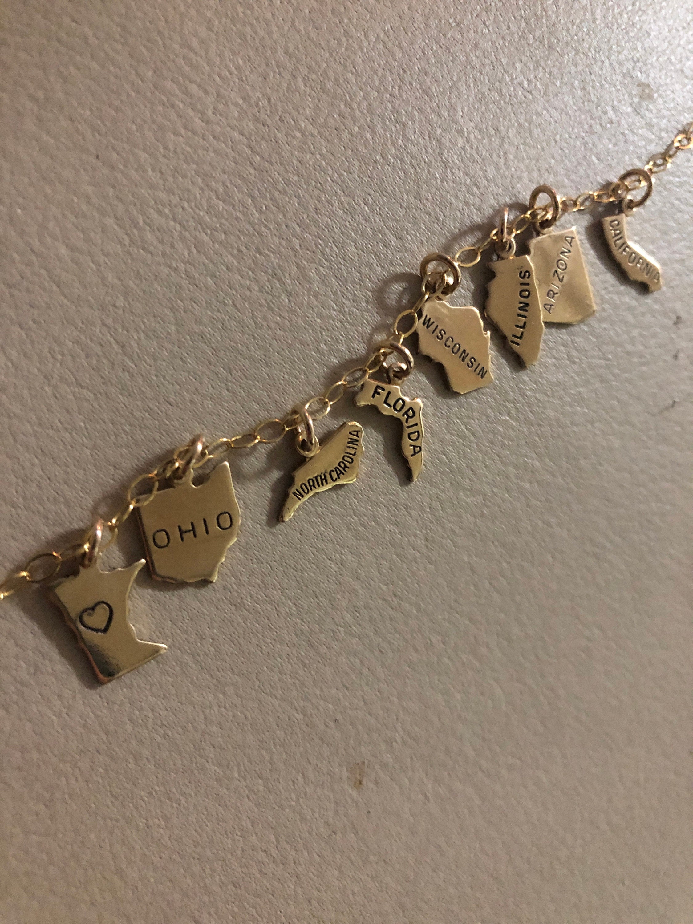Small Gold State Charms with Jump Ring, 50 States, Personalized Gifts, Going Away Gift, Graduation Gift, State Jewelry
