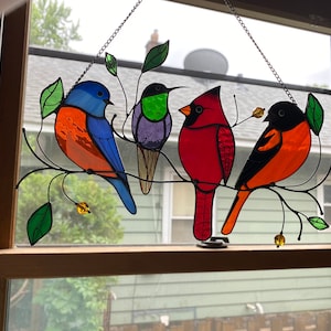 Birds Stained Glass Window Hangings Stained Glass Cardinal Etsy Polska