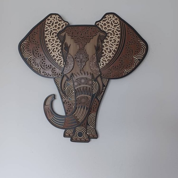 Elephant Wood Mandala Wall Art Decor, 3D Colorful Spiritual Decor ...