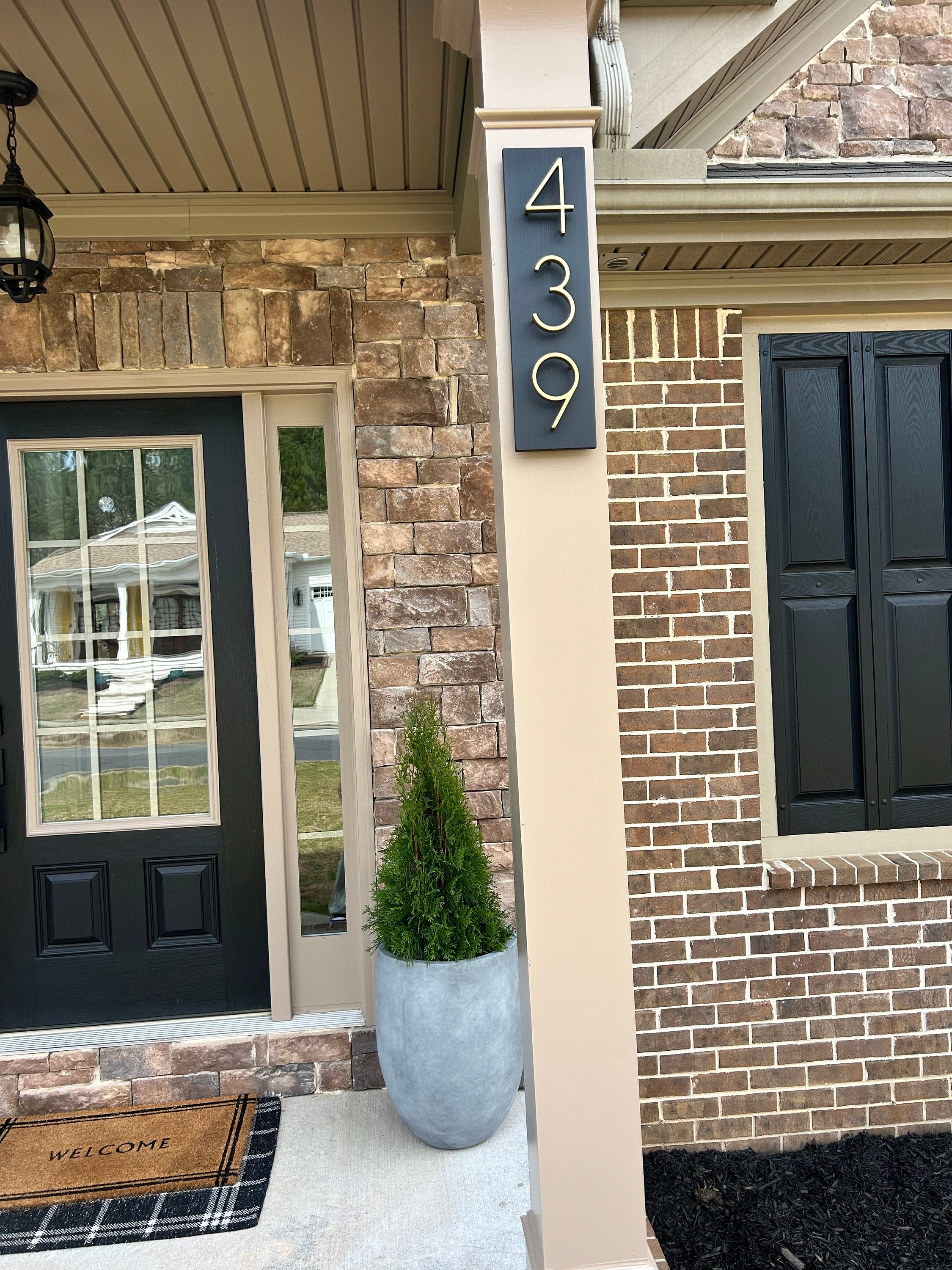 Black House Numbers on Wood, Modern House Number Sign, Metal House Numbers, Modern Address Sign, Wood Address Plaque, In Laws Gift, Vertical