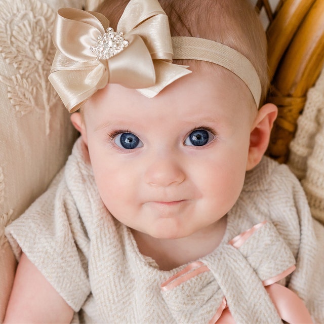 Champagne Vintage Inspired Rhinestone Bow Headband Champagne Rhinestone Headband / Rhinestone Headband / Baby  main image 3