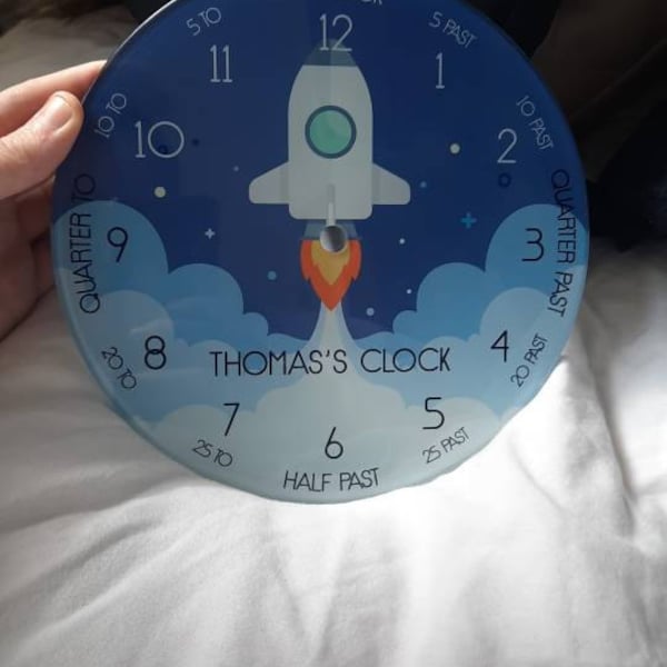 Personalised Kids Space Shuttle Glass Clock - Etsy UK