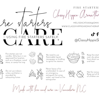 Fire Starters Care Guide Template, Editable Wax Firelighters Care Card ...