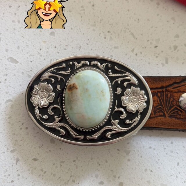 Vintage Handmade Womens Large Oblong Turquoise Stone Silver Belt Buckle Vintage Western Turquoise Belt Buckle: Engraved Silver  main image 3