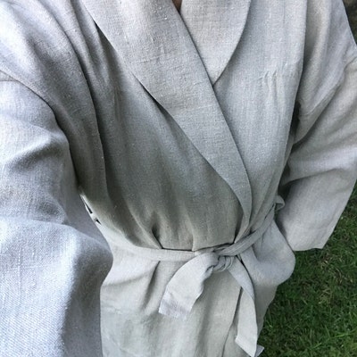 Linen Bath Robe, Soft Natural Linen Kimono Robe, Stonewashed Linen ...