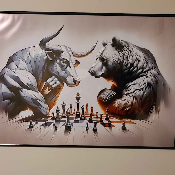 bull & bear digital prints, stock market art, wall... Colorful Wall Street Wall Art With a Bull Vs Bear, Graffiti Wall Art ...