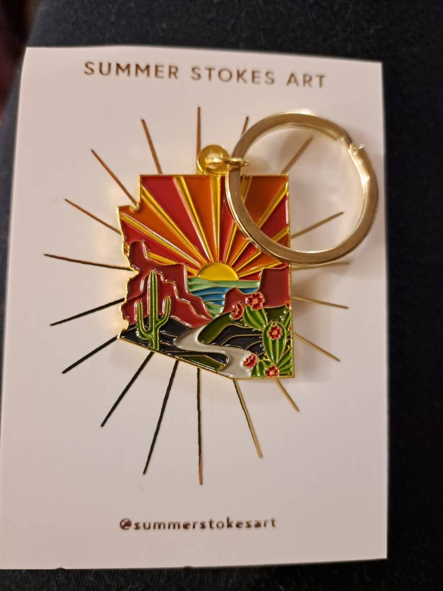 Arizona Soft Enamel Keychain | Arizona Outline Key Ring | Illustrated State Keychain 1.5&quot;