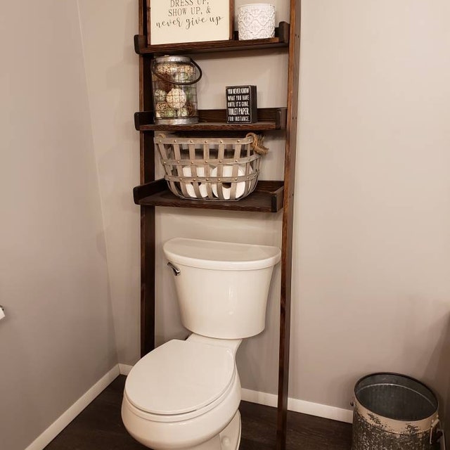 Over The Toilet Leaning Ladder Shelf Made to Order Decor Etsy