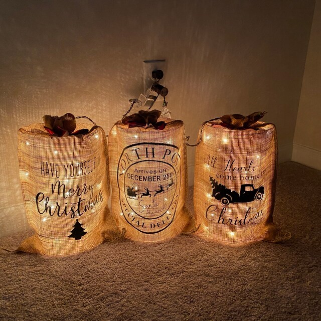 Merry Christmas Lighted Burlap Bag Christmas Decor Holiday Decorations Home Decor Country Decor Etsy