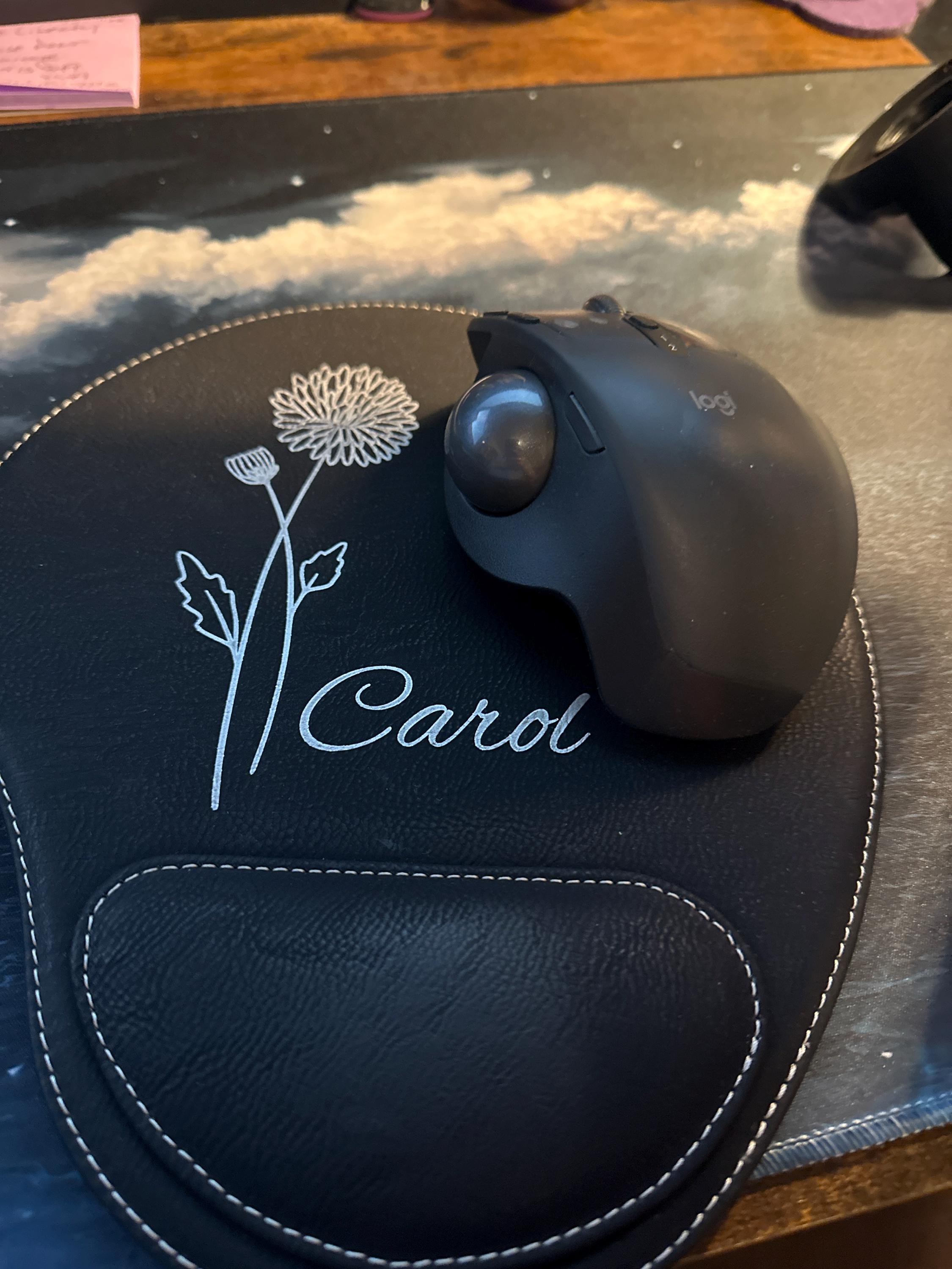 Birth Flower Leather Mousepad, Custom Leather Mousepad, Birth Month Flower Leather Mouse Pad, Leather Mousepad with Wrist Rest, Gift For Her