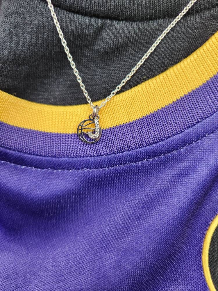 Personalized Basketball Necklace Sports Mom • CZ Initial Pave Crystal Gold • Coach Jewelry Team Gift • Gold Basketball Outline Player Gift