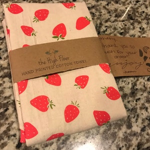 Kitchen Towel Hand Printed Strawberries Strawberry Kitchen - Etsy