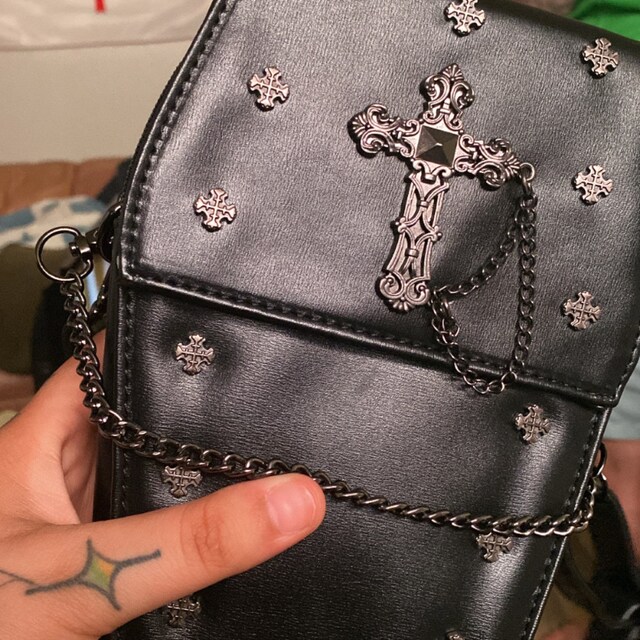 GOTHX Mini Black Vegan Gothic Cross Coffin Chain Bag