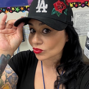 Los Angeles Dodgers Black Bling Red Rose Hat: Hand-jeweled  display picture 1