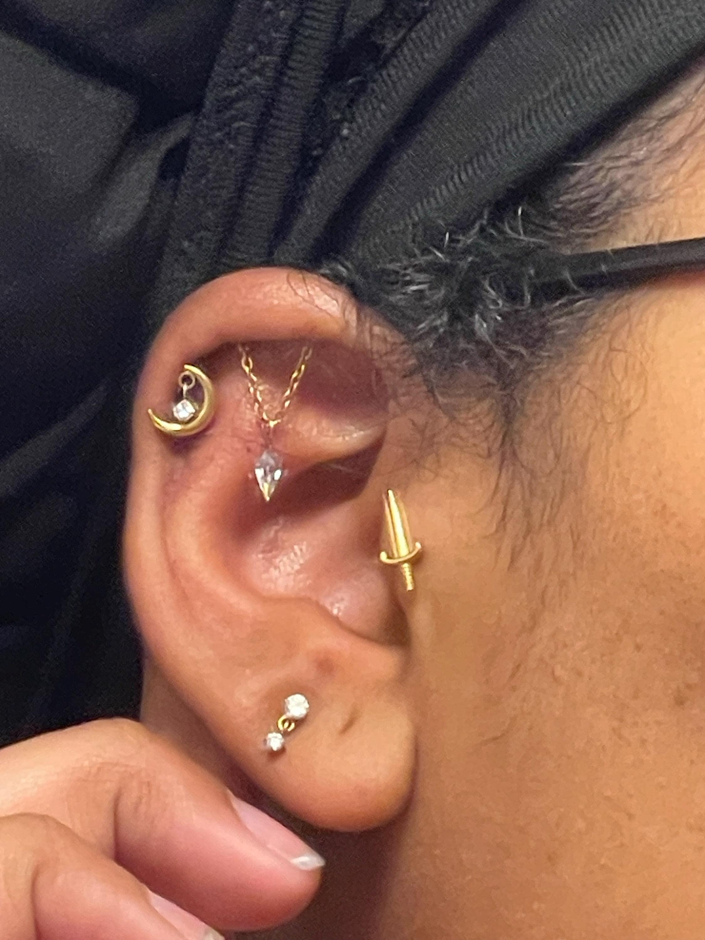 20G/18G/16G CZ Dangle Marquise Push Pin • Threadless Flat Back Earring • Tragus • Flat Back Stud • Helix Stud • Cartilage • Titanium LJ23.12