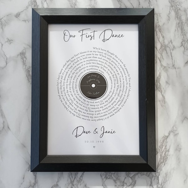 Lyric Frame Personalised Vinyl Lyric Anniversary Wedding Print Frame & Gift | Our ...