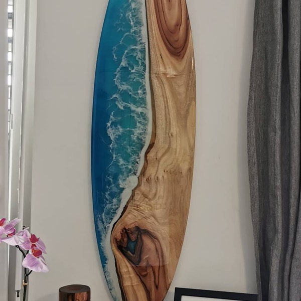 Surfboard Wall Art Wood Epoxy Resin Timber - Coastal Home Decor - Ocean ...