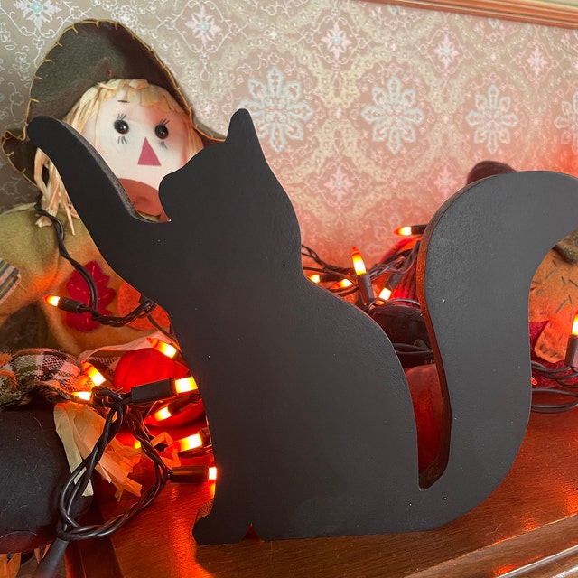 Handmade Black Cat Silhouette: Wooden Door Topper Shelf Decor