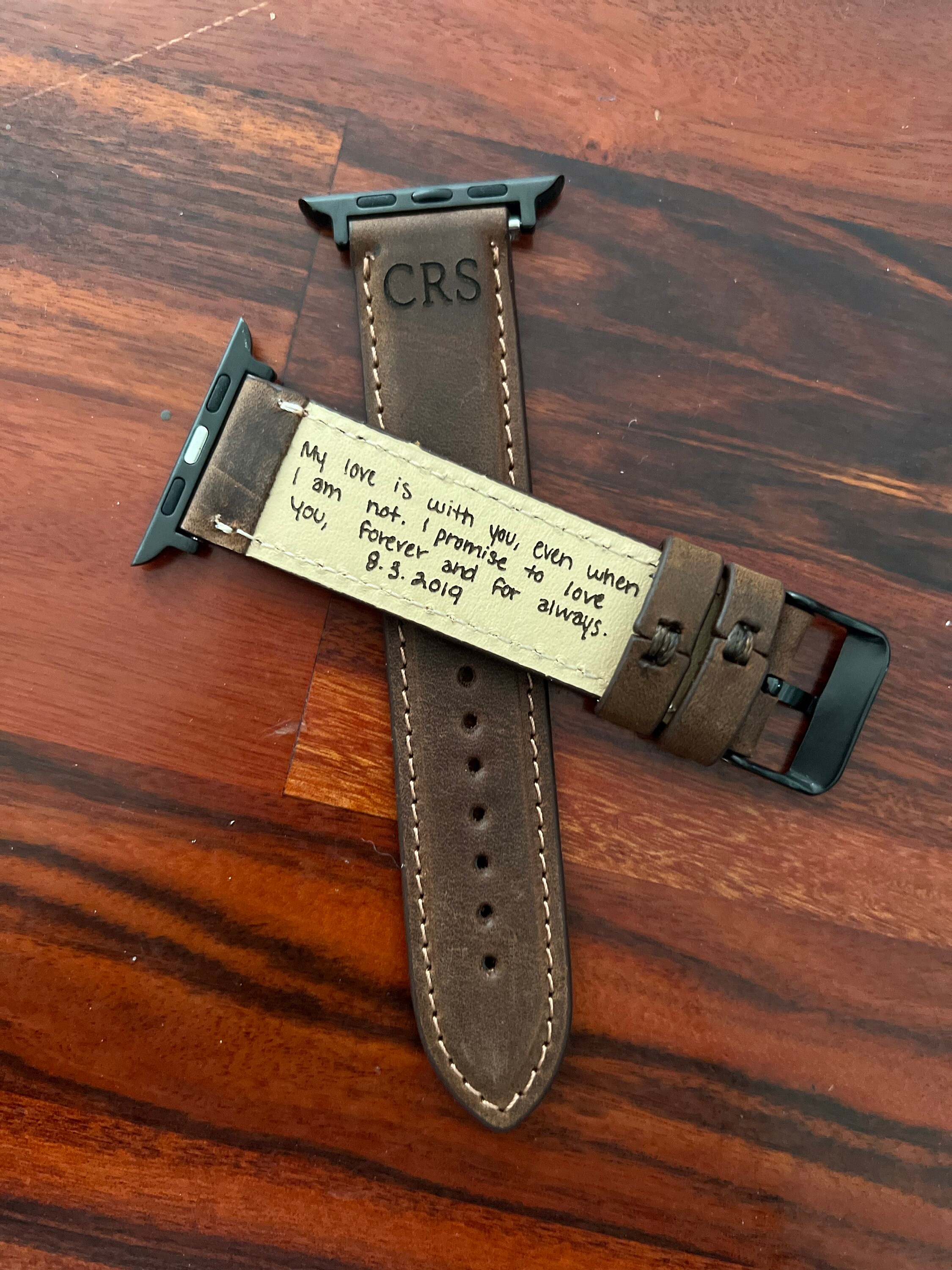 Vatertagsgeschenk vom Sohn, Apple Leder Uhrenband, personalisiert, Ihre Handschrift eingraviert, Geschenk für Ehemann, Jubiläumsgeschenk, Geschenk für Ihn