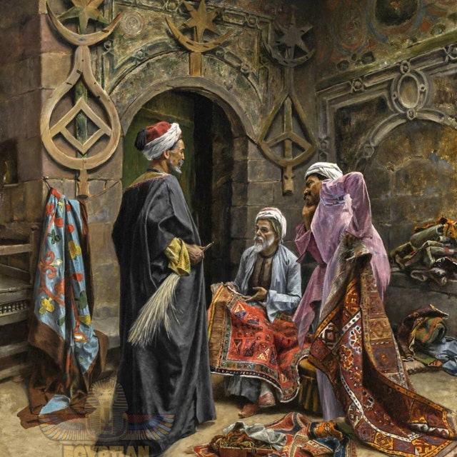 アラビア絨毯商人 - キャンバスに手描きされた油絵 - アラビア美術