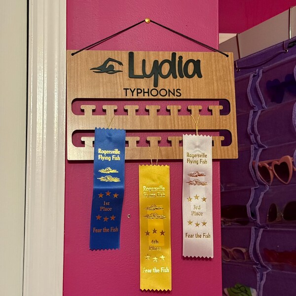 Personalized Ribbon Holder - Swimming Award Display - Trophy Hanging - Etsy