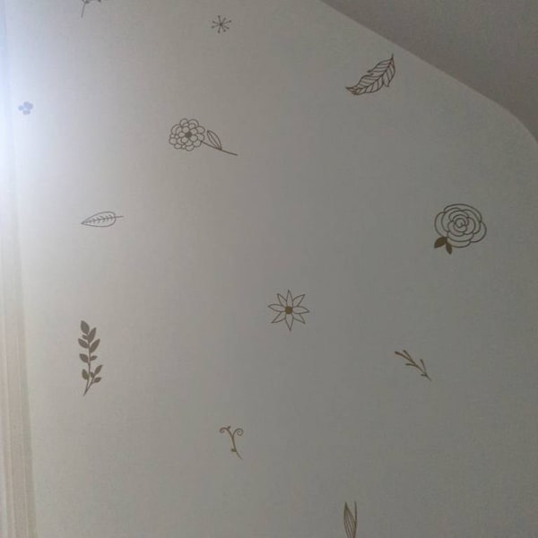 Botanical Wall Decals - Modern Vinyl Decal Set, Flower Blossoms, Leaf ...
