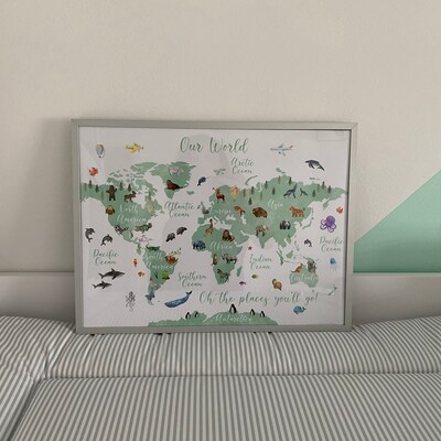 Animal World Map Print, Map Wall Art, Educational Print, Baby Decor ...
