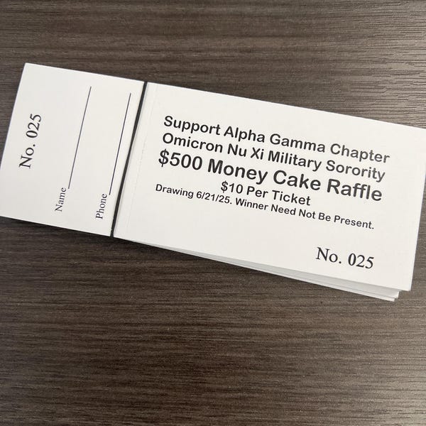 Custom Printed Raffle Tickets for Your Fundraiser! Your Choice of Card ...