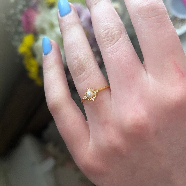 Vintage Inspired Pearl & Diamond Ring by Caitlyn Minimalist Vintage Inspired Pearl & Diamond Ring by Caitlyn Minimalist