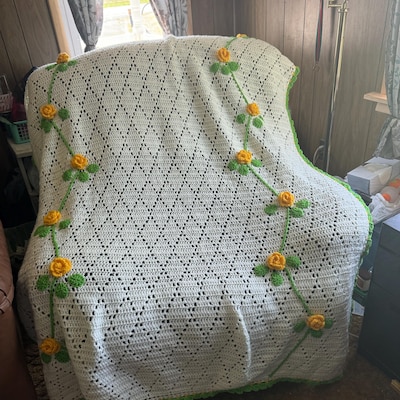 Vintage Crochet Pattern Classic Candlewick Stitch Afghan Zigzag Blanket ...