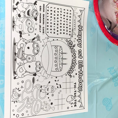 Minions Birthday Coloring Placemat Coloring for Kids Instant Download ...