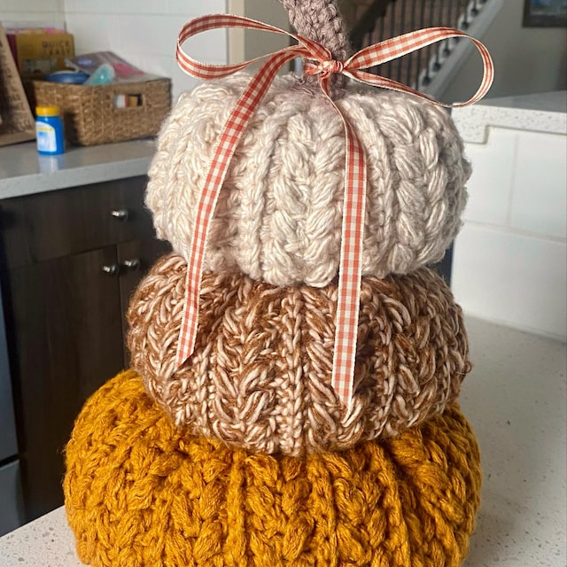 A customer's finished Wheat Stitch Pumpkin Spice Crochet Trio Pattern