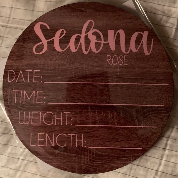 Birth Stats Round Wood Baby Name Sign Wooden Personalized Baby Name ...