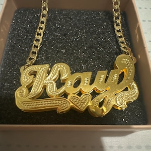 Personalized 14K Gold Plated Double Plate 3D Name Necklace Classic 80s ...