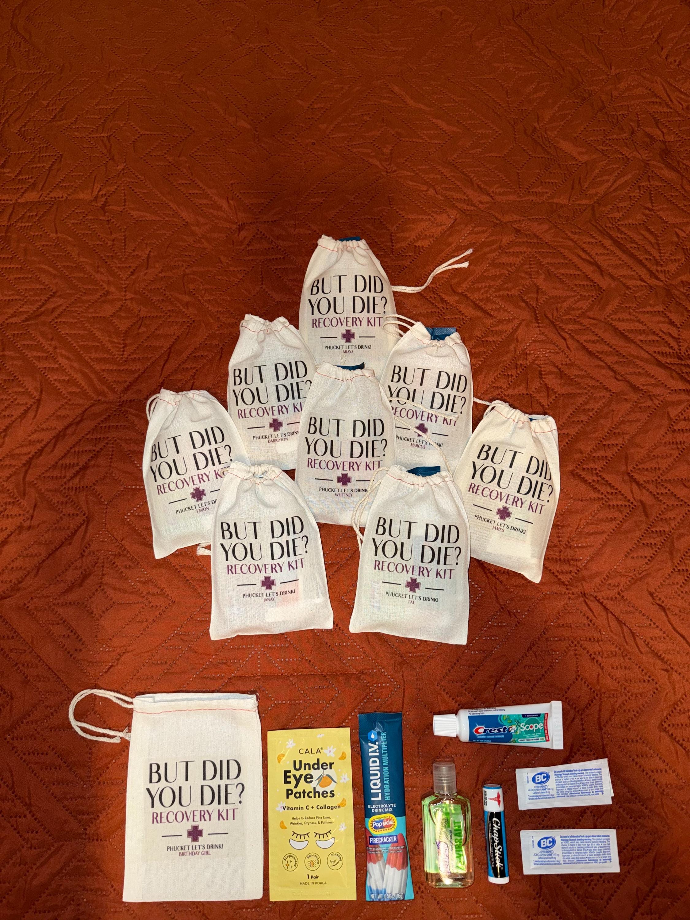 But Did You Die Recovery Kits - Individuelle Hangover Kit Taschen - Junggesellinnenabschieds-Party-Geschenktaschen - Lustige Junggesellinnenabschieds-Katertaschen