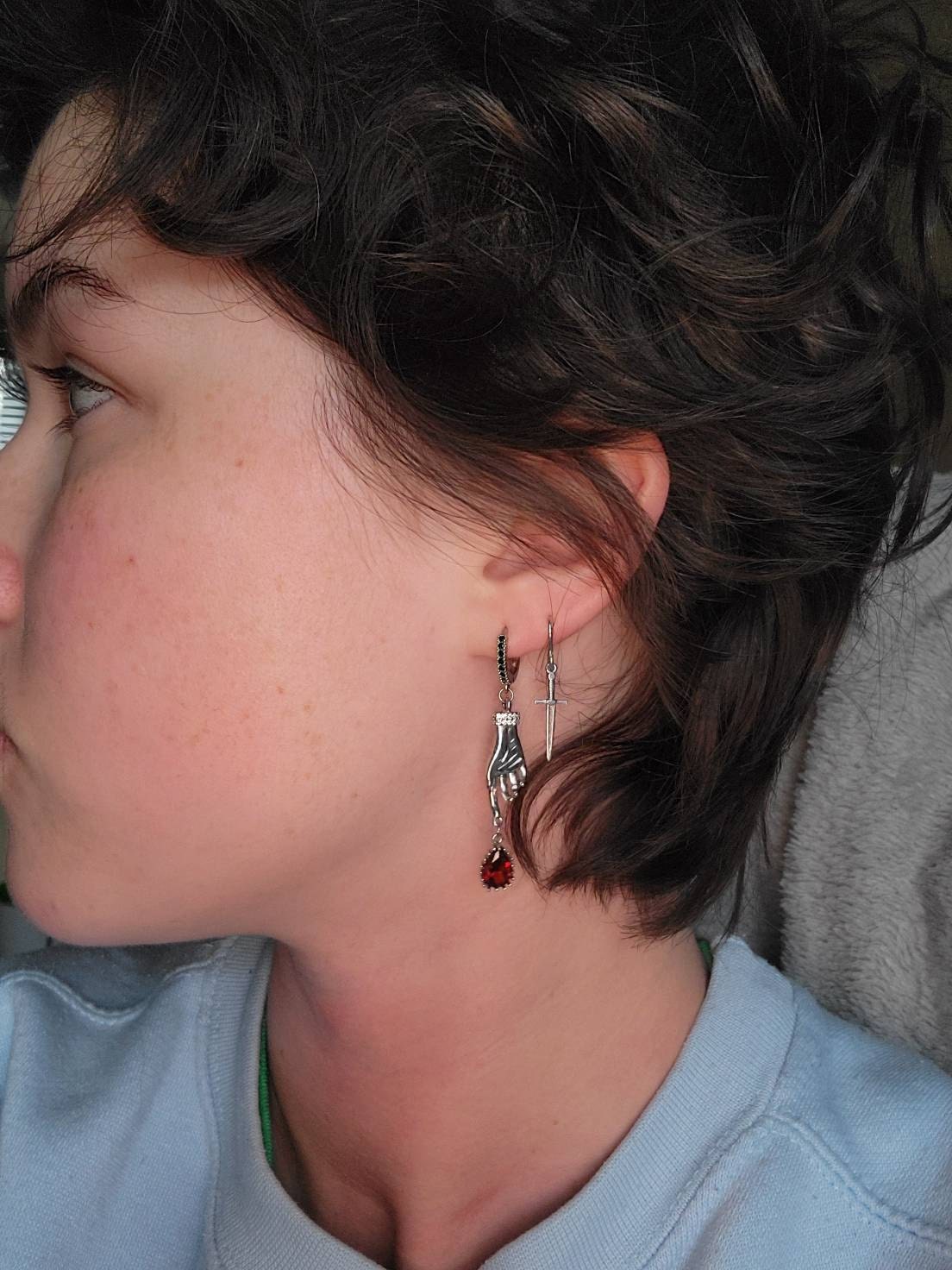 LADY MACBETH Gold / Silver / Black Sword, Hand and Blooddrop Earrings / Hoops