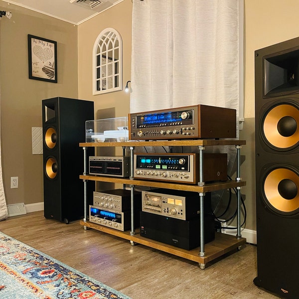 Audio Rack With Adjustable Oak Shelves / Record Player Stand / Media ...