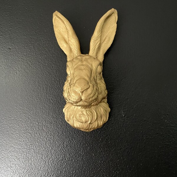 Rabbit Head Wall Art 3D Bunny Head Decor, Finished in Pale Brown, Black ...