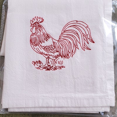 Rooster Flour Sack Towel, Personalize Embroidered Tea Towel, Retro Look Dish Towel, Vintage ...