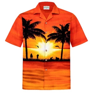 Retro Sunset Party King  Hawaiian Men's Shirt | Orange
