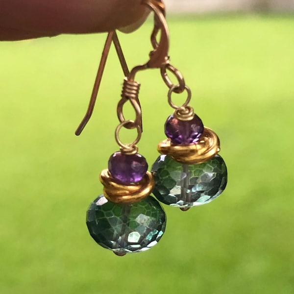 Pink Topaz Green Amethyst Duo Earrings main image 0