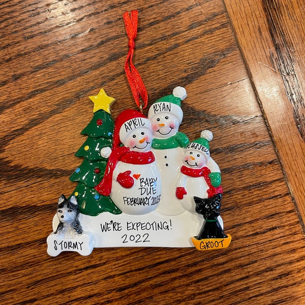 Personalized Expecting Family of 3 With 2 Dogs or Cats Christmas ...