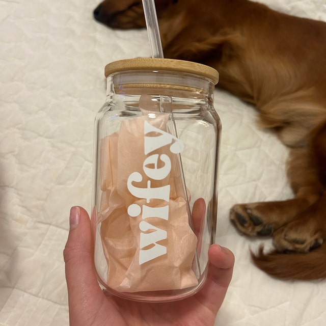 Wifey Cup Iced Coffee Cup Wifey Mug Glass Cup With Lid Straw