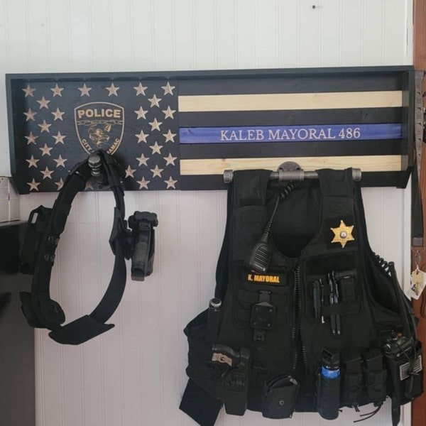 Uniform Police Rack Thin Blue Line - Police Gear Rack - Graduation Gift - Police Duty Gear ...
