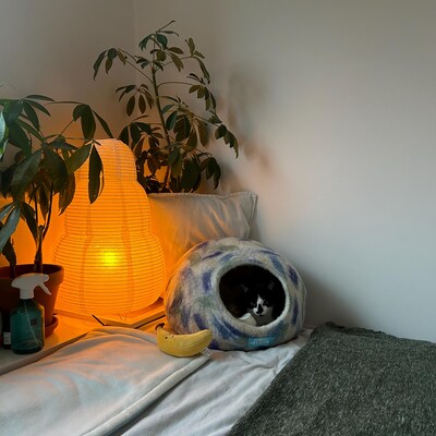 Yellow Green Mix Felt Cat Cave, Everest Pet Cave, Handmade, 100% New