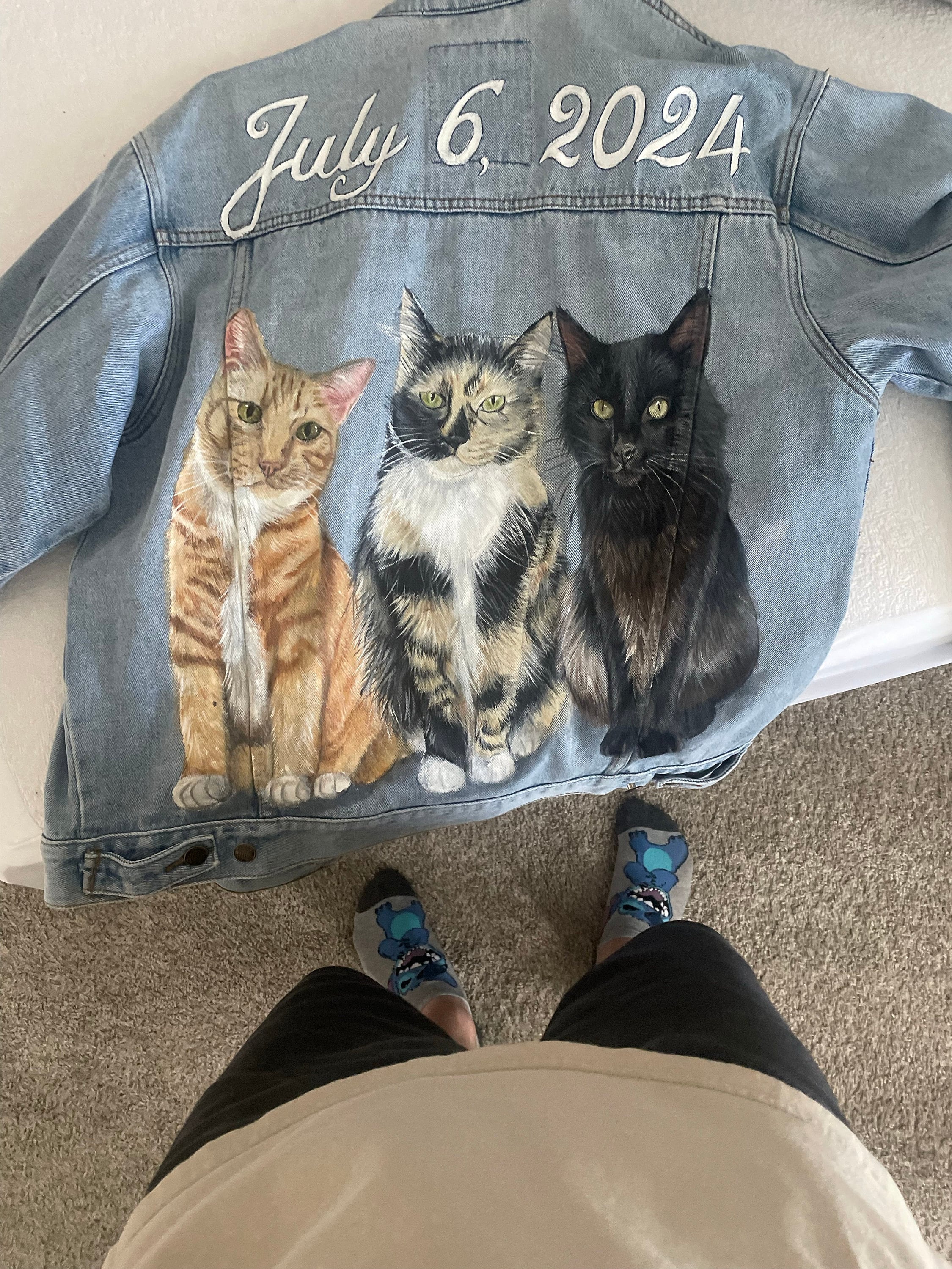 Pet Portrait Custom Denim Jacket- Hand-Painted vintage Adult denim jean Jacket- Paint from photo personalised painted pet design