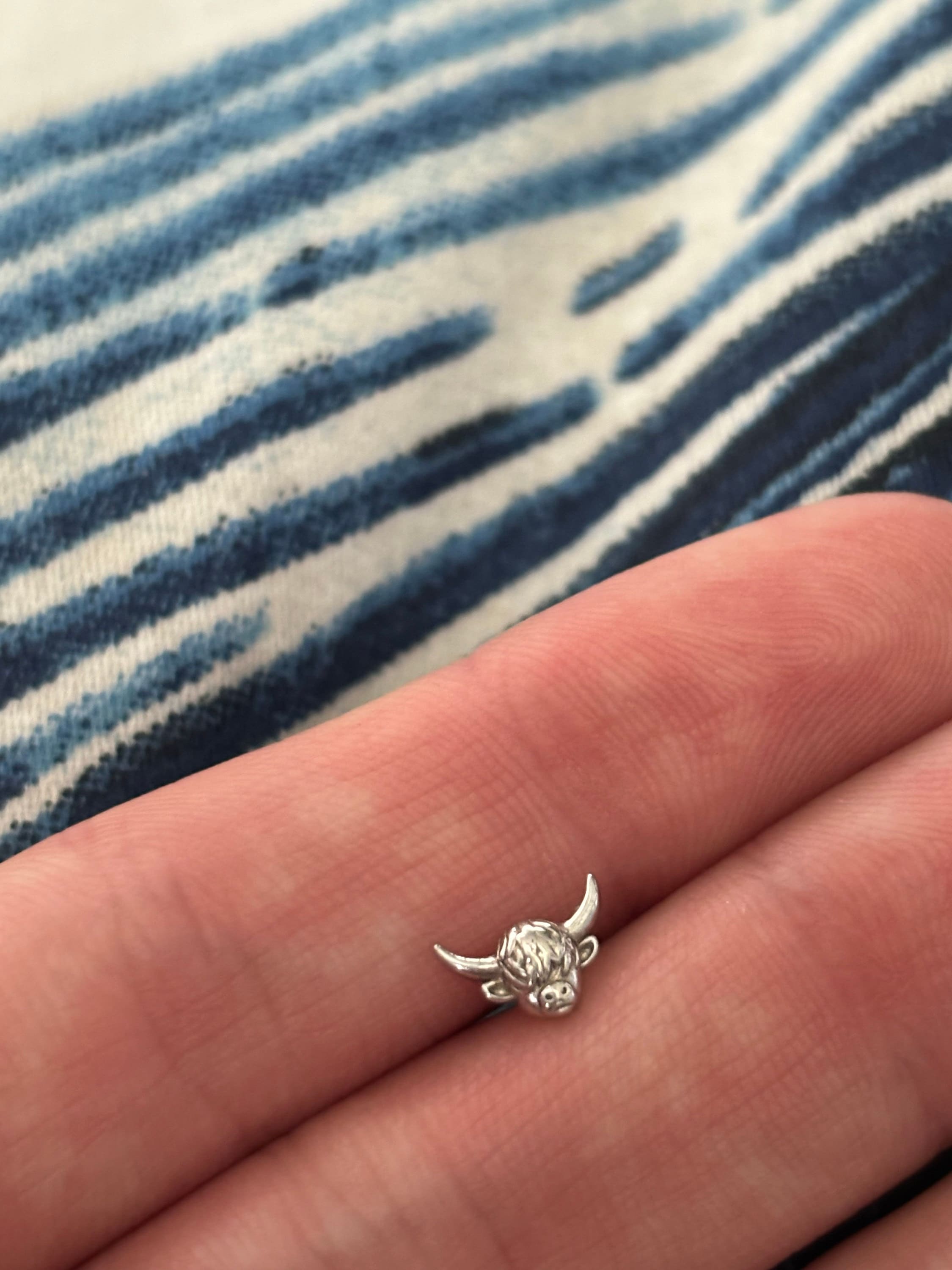 Extra Tiny Highland Cow Barbell Earrings in Sterling Silver, Cow Stud, Bull Earrings, Screw-back, Small Cow Stud, Scotland, Scottish