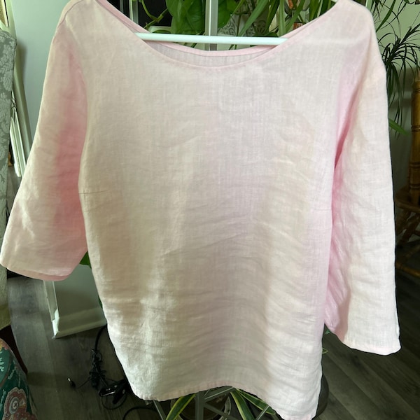 100% Linen Tee Trendy Long Sleeve Shirt Handmade Natural Linen Long ...