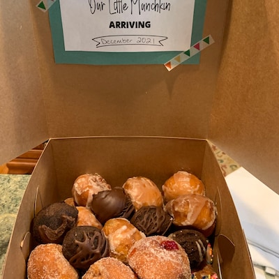 Donut Box Pregnancy Announcement Printable Sign Munchkin Baby Shower We ...